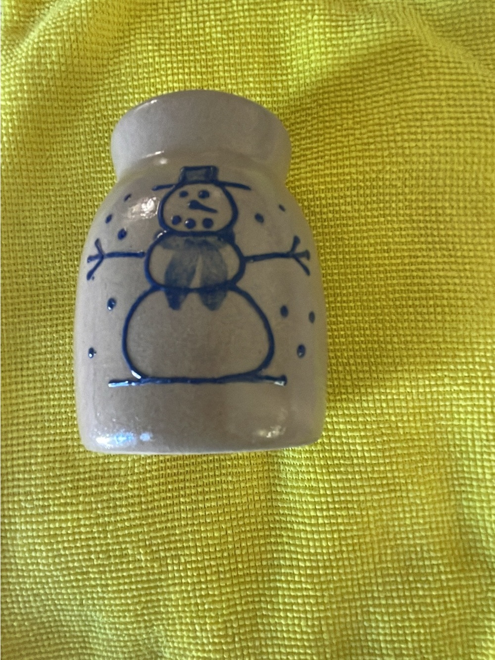Handpainted Snowman Ceramic Vase - Blue on White